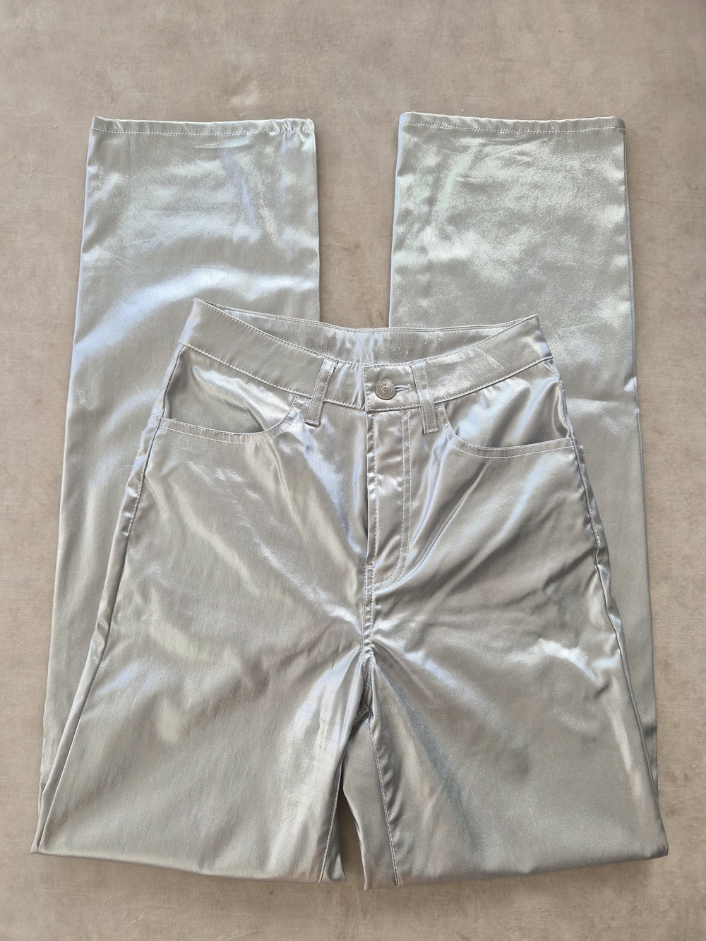 H&M Divided Silver Metallic High Waist Straight Leg Pants Size 0